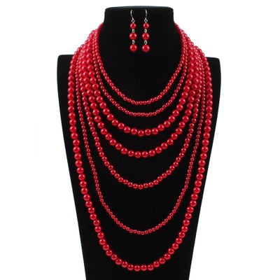 Top Tier Pearl Necklace Red